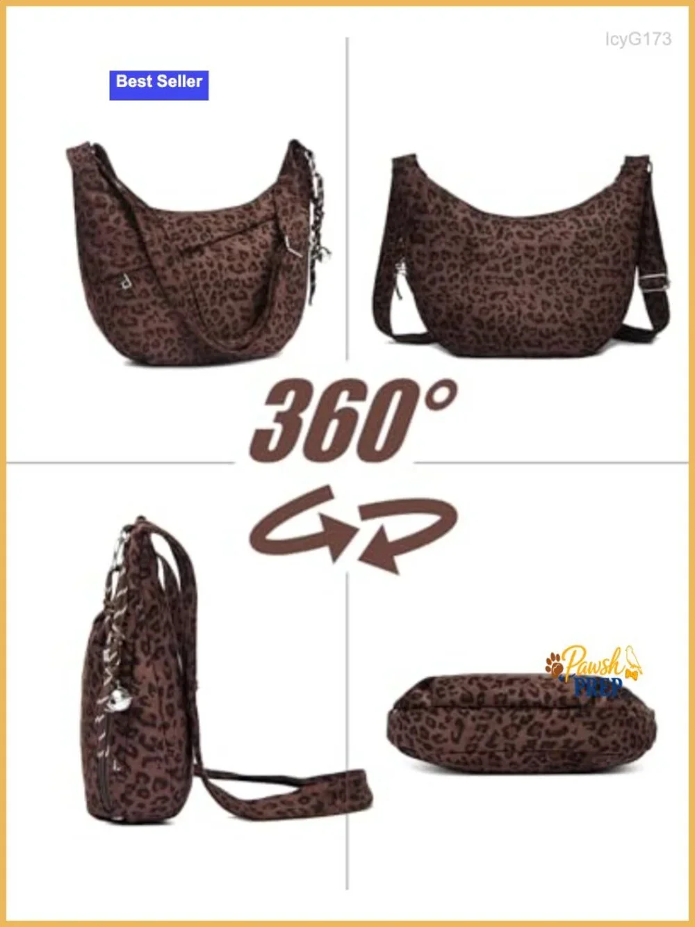 Leopard Print Crescent Hobo Crossbody Bag Faux Suede Adjustable Strap